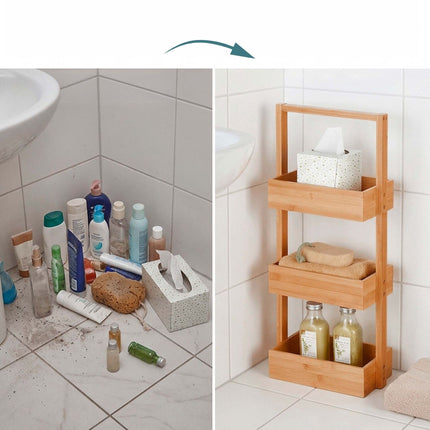 Bamboo Bathroom Shelf, 3-Tier Freestanding Storage