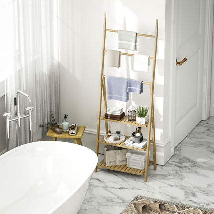 Bamboo Bathroom Shelf with 3 Tiers and Towel Holders