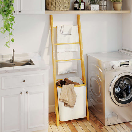 Bamboo Bathroom Shelf with 3 Towel Bars & 48L Laundry Basket