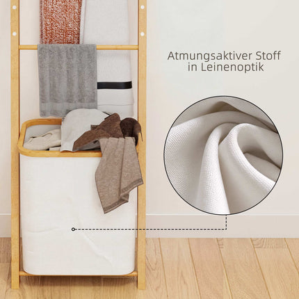 Bamboo Bathroom Shelf with 3 Towel Bars & 48L Laundry Basket