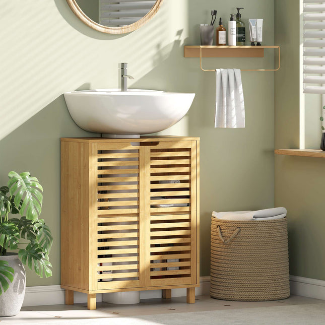 Bamboo Bathroom Vanity Cabinet, Adjustable Shelves, Natural