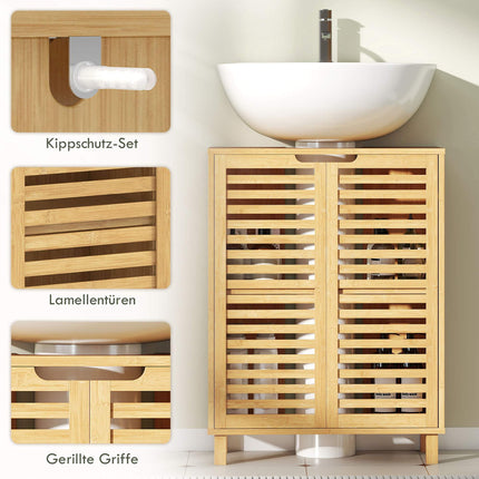 Bamboo Bathroom Vanity Cabinet, Adjustable Shelves, Natural