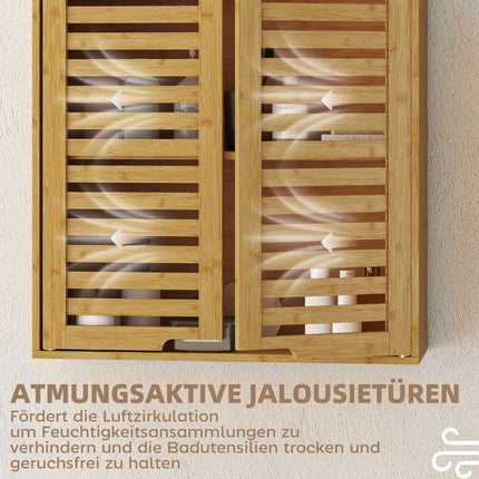 Bamboo Bathroom Wall Cabinet with Adjustable Shelves, 60x20x60 cm