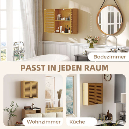 Bamboo Bathroom Wall Cabinet with Adjustable Shelves, 60x20x60 cm