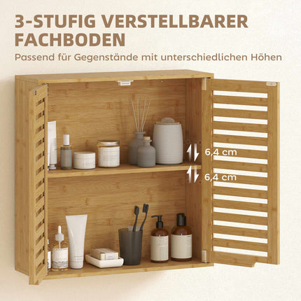 Bamboo Bathroom Wall Cabinet with Adjustable Shelves, 60x20x60 cm