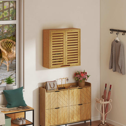 Bamboo Bathroom Wall Cabinet with Adjustable Shelves, 60x20x60 cm