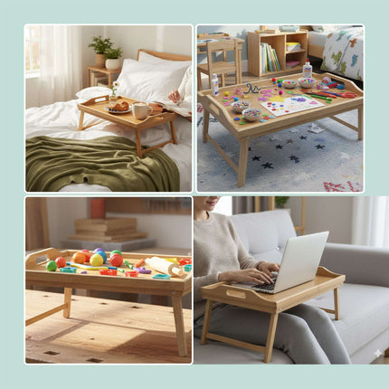 Bamboo Bed Tray with Foldable Legs and Side Handles