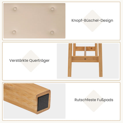 Bamboo Bench with Faux Leather Cushion, 100cm, Beige