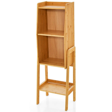 Bamboo Bookcase 4 Tier with Legs & Raised Edge Design Modern Storage Shelf