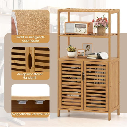 Bamboo Bookshelf with Doors, 4-Tier, 60x33x116 cm