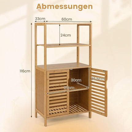 Bamboo Bookshelf with Doors, 4-Tier, 60x33x116 cm