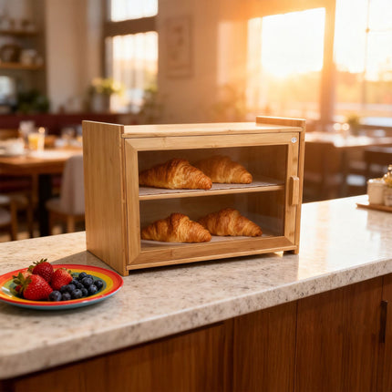 Bamboo Bread Bin, 2-Tier with Window