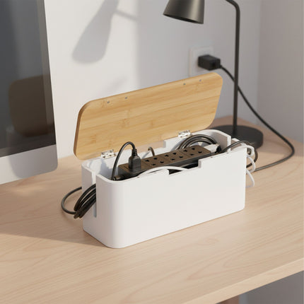 Bamboo Cable Box – Holds 6-Way Power Strip, Magnetic Lid