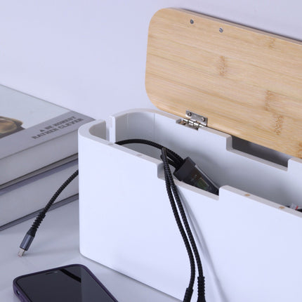 Bamboo Cable Box with Magnetic Lid, Fits 6-Socket Lead