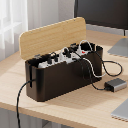 Bamboo Cable Box with Magnetic Lid, Fits 6-Socket Strip