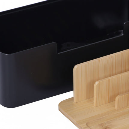 Bamboo Cable Organizer Box with Phone & Tablet Holders