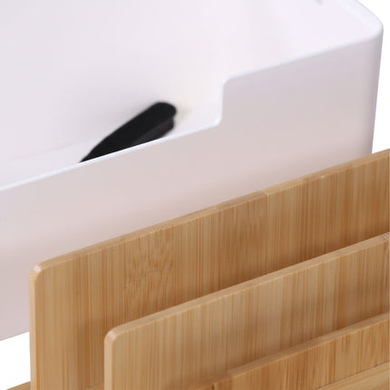 Bamboo Cable Organizer Box with Phone & Tablet Holders