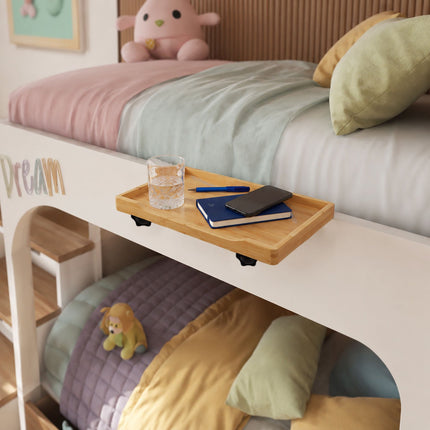 Bamboo Clamp-On Bedside Shelf with Cup Holder
