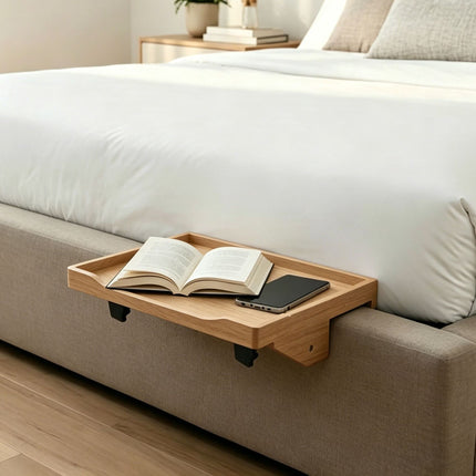 Bamboo Clamp-On Bedside Shelf with Cup Holder