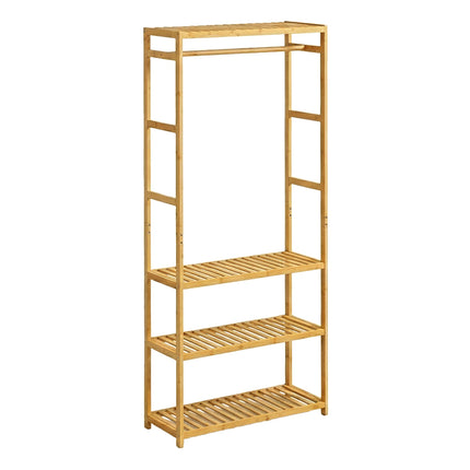 Bamboo Clothes Rack with 4 Shelves, Natural Finish