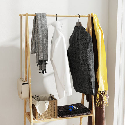 Bamboo Clothes Rack with Wheels, 112cm Hanging Height