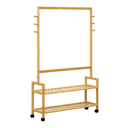 Bamboo Clothes Trolley with Shelves and Hooks