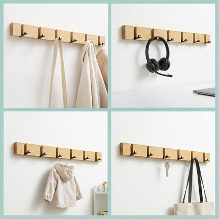 Bamboo Coat Rack With Folding Hooks, Black Accents
