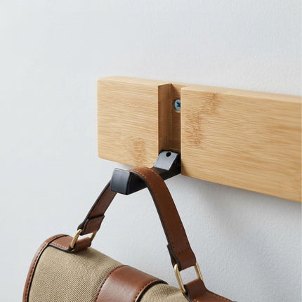 Bamboo Coat Rack With Folding Hooks, Black Accents