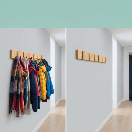 Bamboo Coat Rack With Folding Hooks, Black Accents