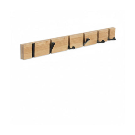 Bamboo Coat Rack With Folding Hooks, Black Accents