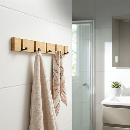 Bamboo Coat Rack With Folding Hooks, Natural And Black