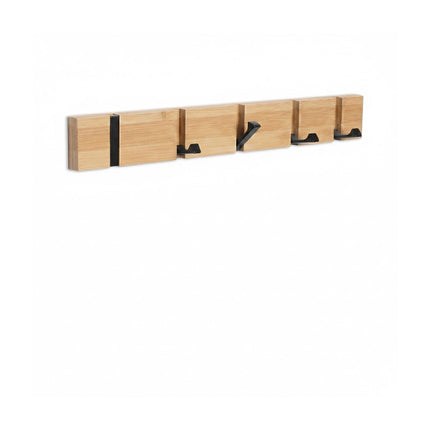Bamboo Coat Rack With Folding Hooks, Natural And Black