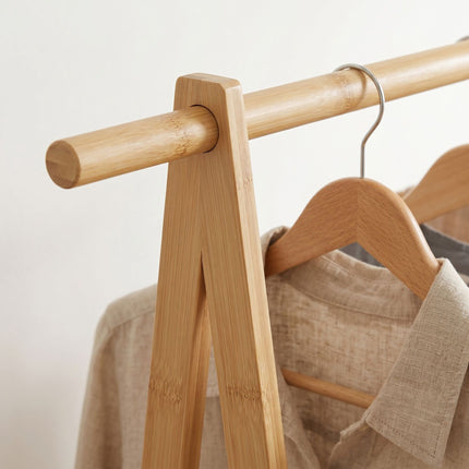 Bamboo Coat Rack with 2 Shelves, Natural Finish