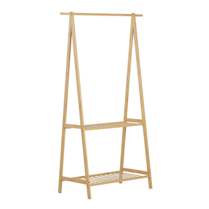 Bamboo Coat Rack with 2 Shelves, Natural Finish