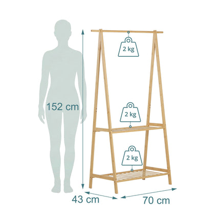 Bamboo Coat Rack with 2 Shelves, Natural Finish