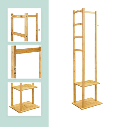 Bamboo Coat Rack with 2 Shelves and 3 Hooks