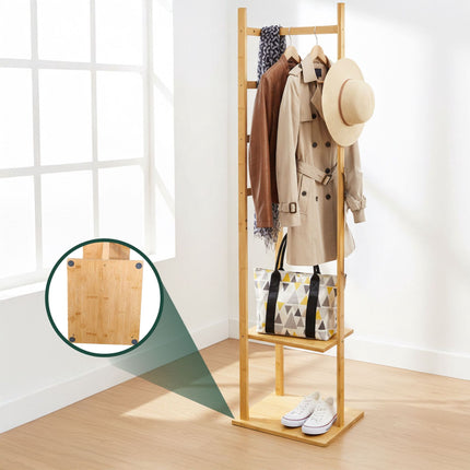 Bamboo Coat Rack with 2 Shelves and 3 Hooks