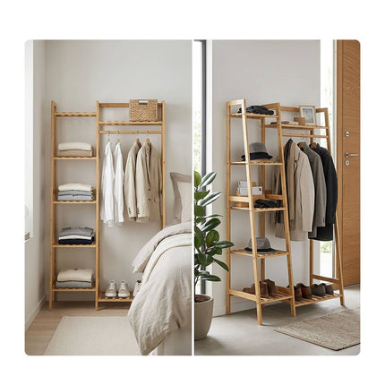 Bamboo Coat Rack with 7 Shelves, Natural Finish