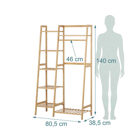 Bamboo Coat Rack with 7 Shelves, Natural Finish