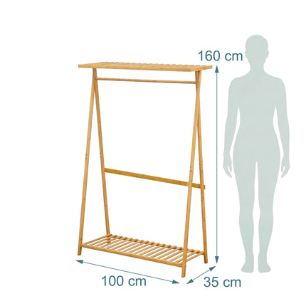 Bamboo Coat Rack with Shelves, Natural Finish