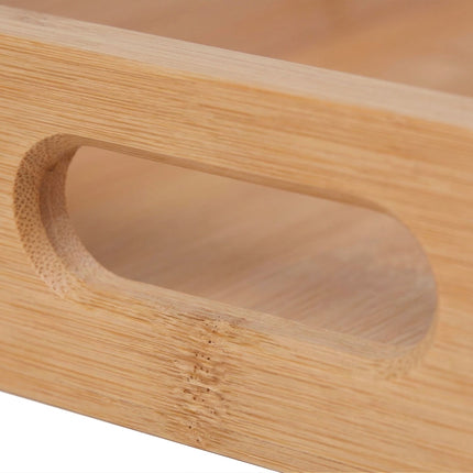 Bamboo Couch Snack Bar – 3 Stainless Bowls, Cup Holders