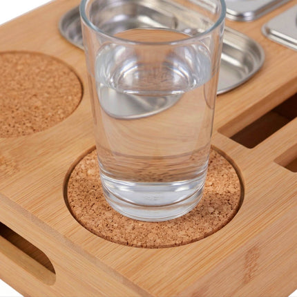 Bamboo Couch Snack Bar – 3 Stainless Bowls, Cup Holders