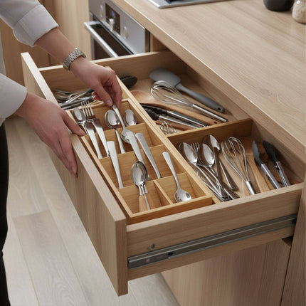Bamboo Cutlery Tray, 5 Compartments, Space-Saving Design