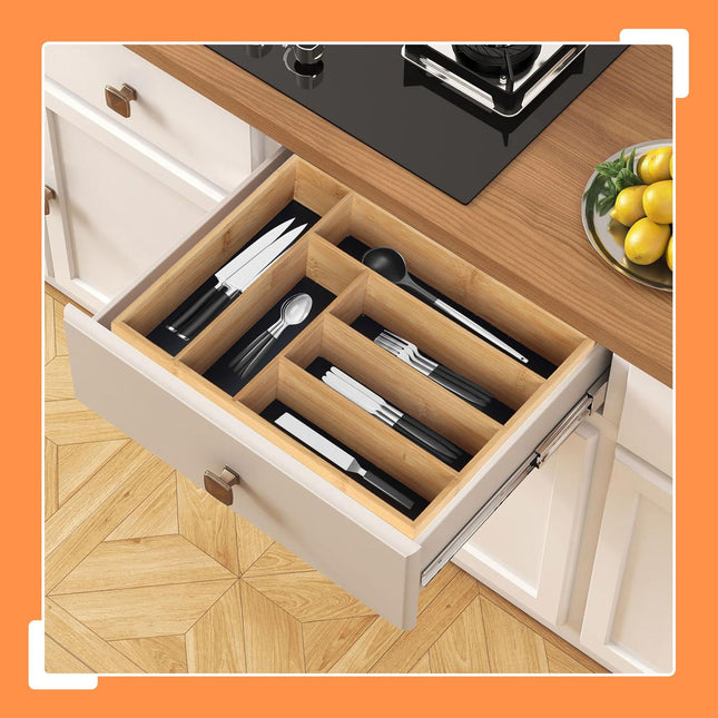 Tacka na sztućce z bambusa - 6 przegródek, organizer do szuflady