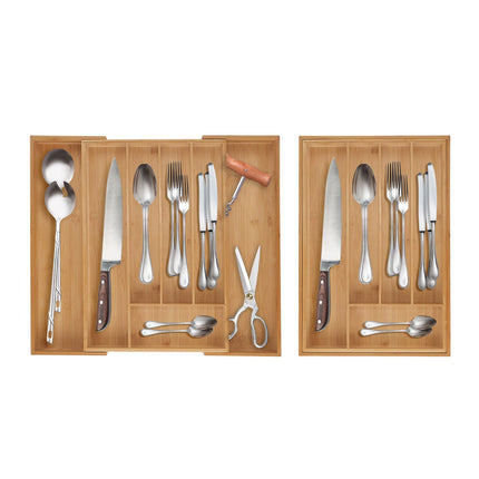 Bamboo Cutlery Tray, Adjustable Drawer Organizer