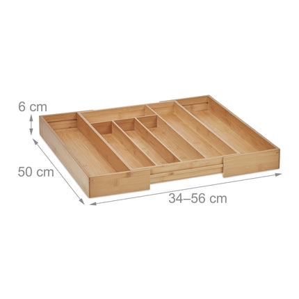 Bamboo Cutlery Tray, Adjustable Drawer Organizer