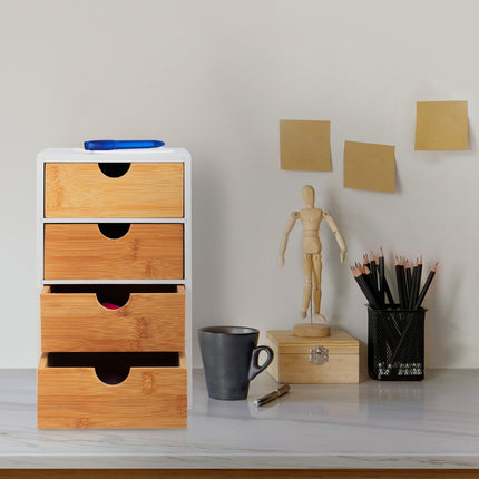 Bamboo Desk Drawer Organizer with 4 Compartments