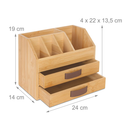 Bamboo Desk Organiser – 2 Drawers, 5 Compartments