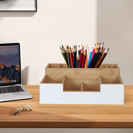 Bamboo Desk Organiser, 7 Slots – Office, Kitchen, Bathroom