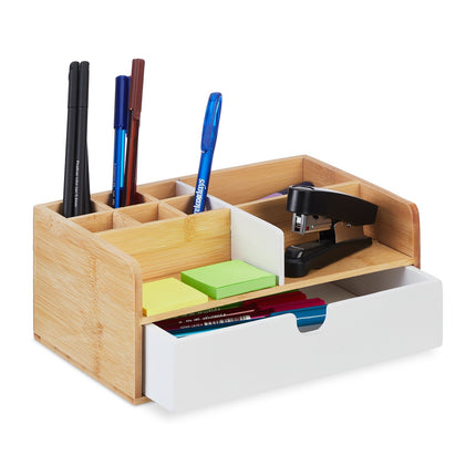 Bamboo Desk Organiser with 9 Compartments and Drawer